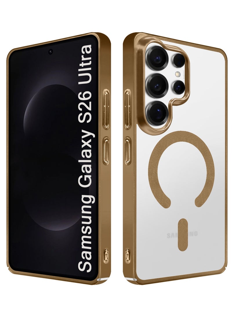 CATANES Electroplated Magnetic Transparent Case for S26 Ultra - Camera Guard and Shock-Resistant Frame with 3D Screen Protector - Desert Gold - Image 3